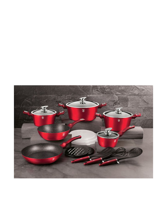 Berlinger Haus Metallic Line Kochgeschirr-Set aus Aluminiumguss Burgundy Collection mit Innenbeschichtung aus Stein 6 Teile