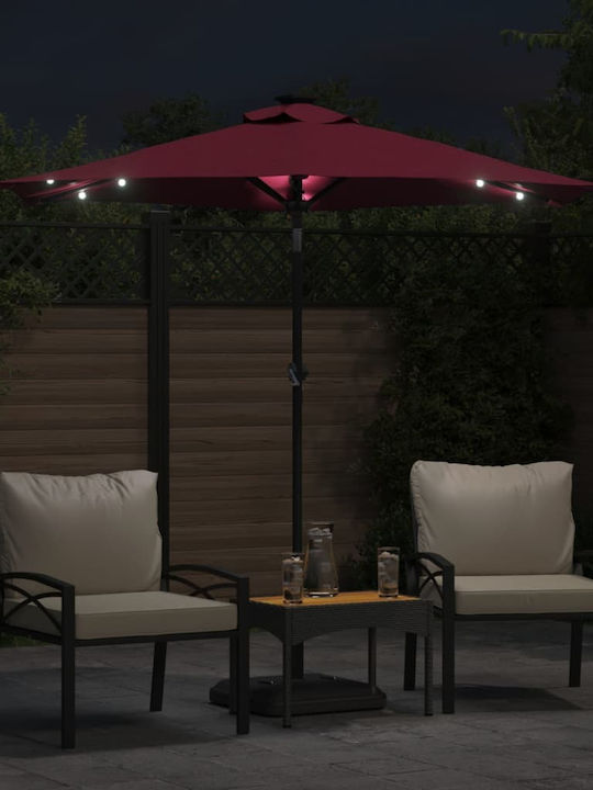 Garten & Terrassen Sonnenschirm Bodenständer Rund Metall Burgundisch mit Ständer & LED-Beleuchtung Ø2.12m