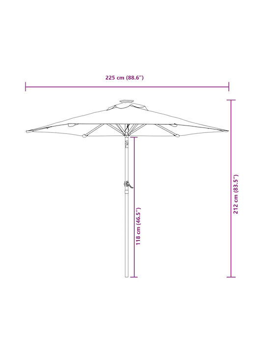 Round Garden Parasol Metal Black Diameter 2.12xHeight 2.12m