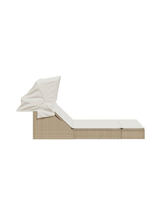 Liegestuhl Doppelter Rattan mit Kissen & Sonnenschirm Beige 100x200cm.