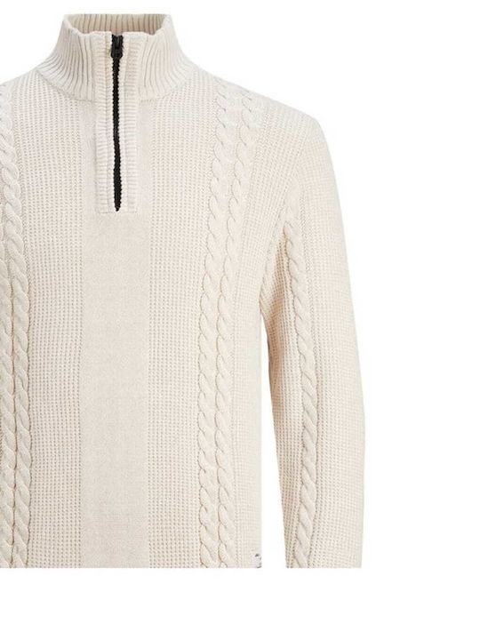 Jack & Jones Men's Long Sleeve Sweater with Zipper Beige