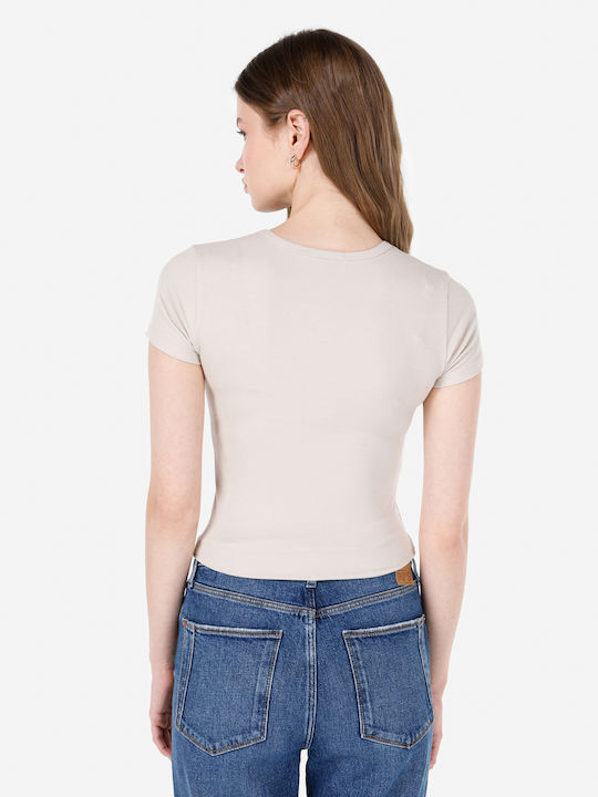 Colin's Damen Sommerliches Crop Top Kurzärmelig Beige