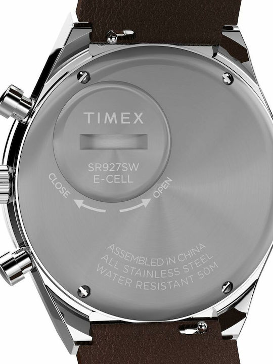 Timex Q Diver Men's Watch 40mm Chronograph Battery with Brown Leather Strap