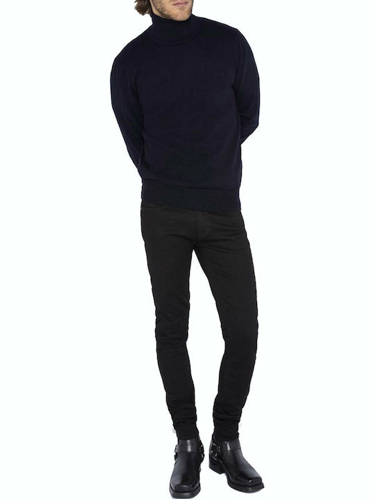 Schott Men's Long Sleeve Sweater Turtleneck Blue