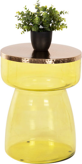 Masă Laterală Rotundă Rane Mese de Cafea Din Sticlă Verde-Auriu L36xL36xÎ47cm