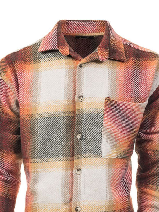 Senior Men's Shirt Long Sleeve Cotton Checked Orange