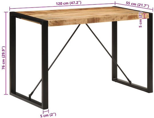 Τραπέζι Τραπεζαρίας από Μασίφ Ξύλο Καφέ 120x55x76εκ.