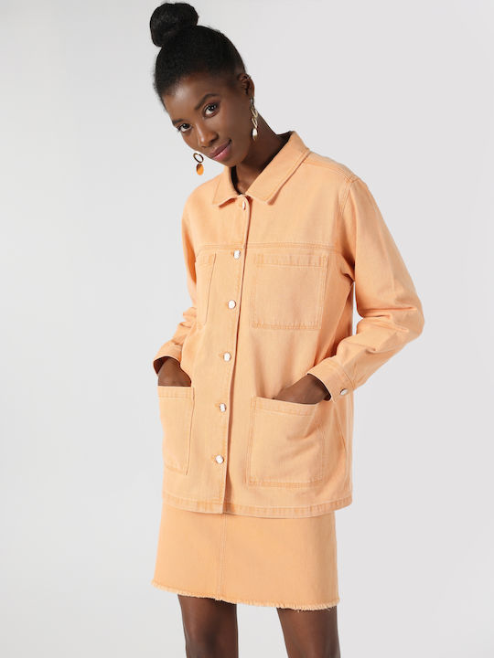 Kurz Damen Jeansjacke Orange