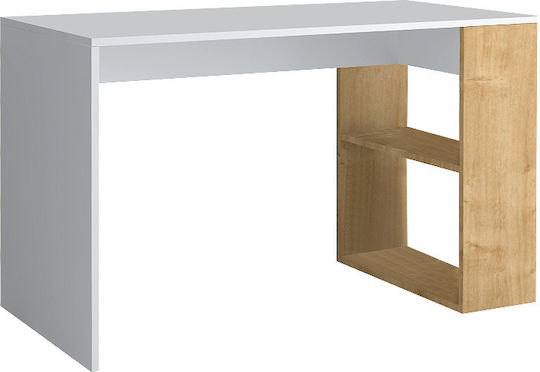 Desk Mikro Wooden with Bookshelf White - Natural Beech 120x60x75cm