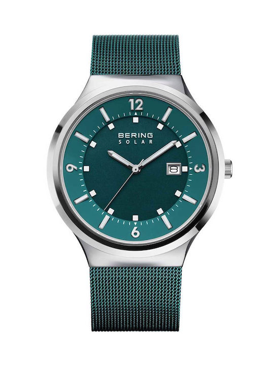 Bering Time Watch Solar with Green Metal Bracelet