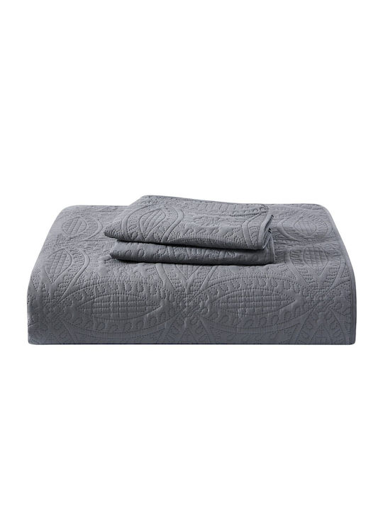 To megalo pazari Set Coverlet Queen Size Cotton Dark Grey 220x240cm 3pcs