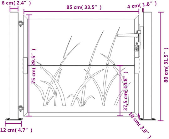 vidaXL Garden Metal Fence Gate in Gray Color 80cm x 1.05m