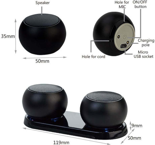 Sonique Mini TWS Double Luxury Beat Ηχείο Bluetooth 3W με Διάρκεια Μπαταρίας έως 4 ώρες Μαύρο