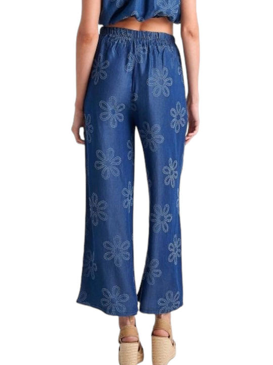 Attrattivo Femei Tesatura Pantaloni Floral Blue