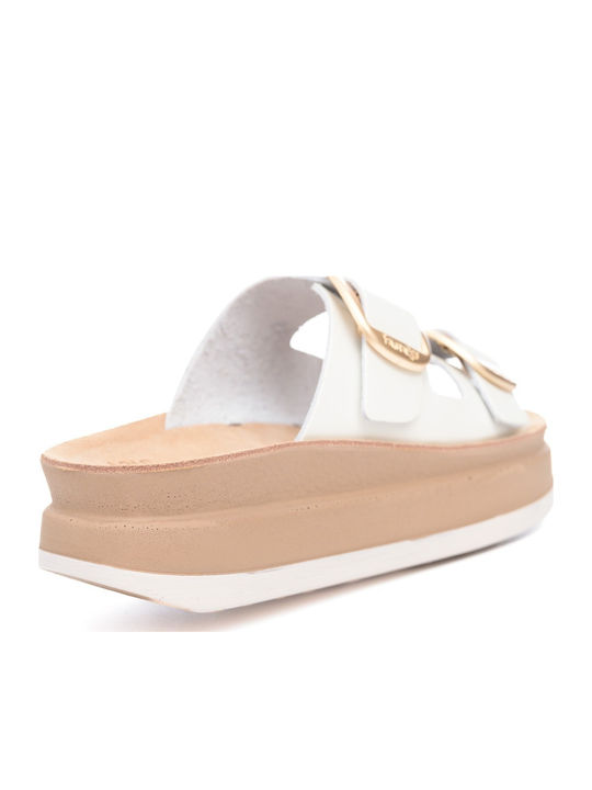 Ζefi Leather Women's Flat Sandals Flatforms in White Color