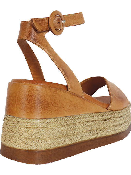 Women's Leather Platform Shoes Tabac Brown