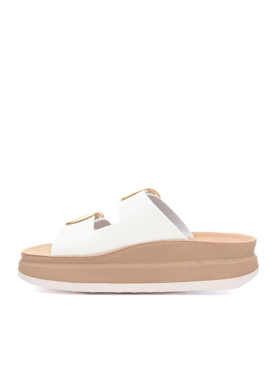 Ζefi Leather Women's Flat Sandals Flatforms in White Color