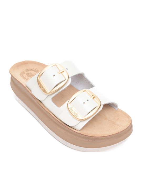 Ζefi Leather Women's Flat Sandals Flatforms in White Color