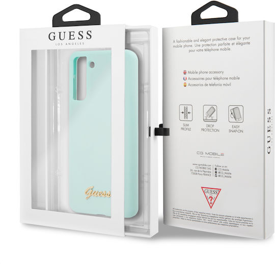 Guess Silicone Script Metal Logo Umschlag Rückseite Kunststoff / Silikon Blau (Galaxy S21+ 5G)