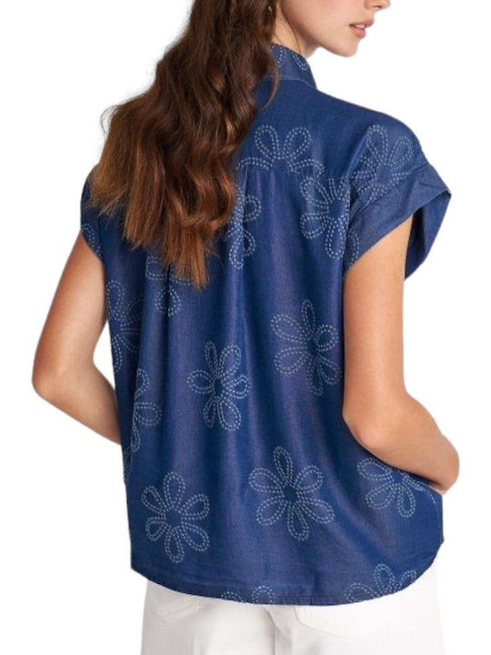 Attrattivo Women's Floral Short Sleeve Shirt BLUE
