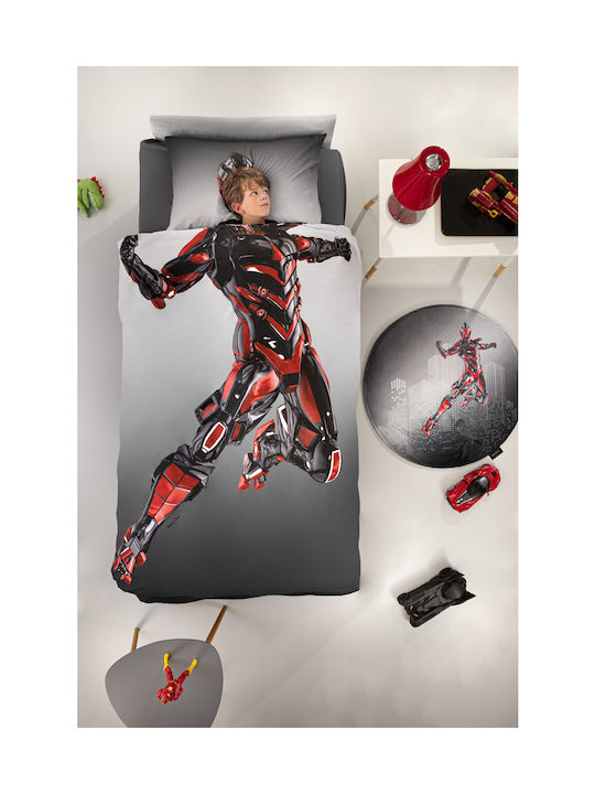 Saint Clair Bionic Set Kids Duvet Cover Single with Pillowcase Gray 160x225cm