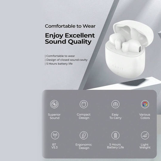 Havit TW976 Earbud Bluetooth Handsfree Ακουστικά με Θήκη Φόρτισης Μπλε