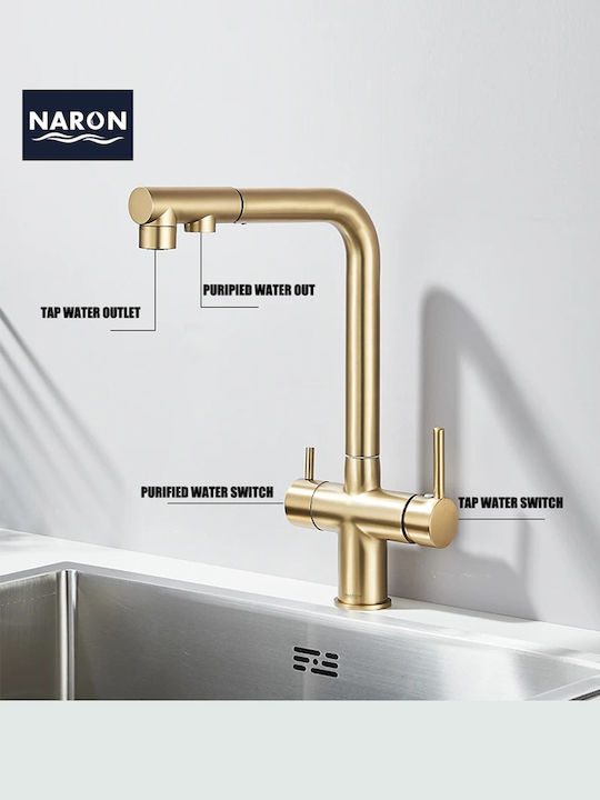 Naron Kitchen Faucet Counter with Shower Brushed Gold