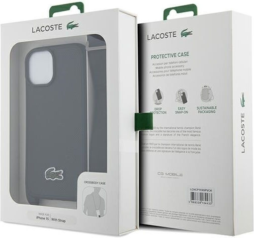 Lacoste Iconic Petit Pique Crossbody Задна корица Пластмаса с Каишка Черен (iPhone 15)