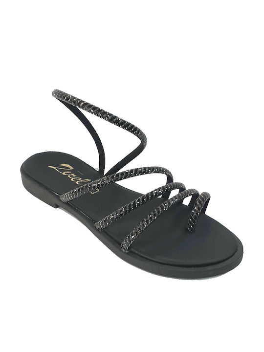 Zizel Leather Women's Flat Sandals in Black Color