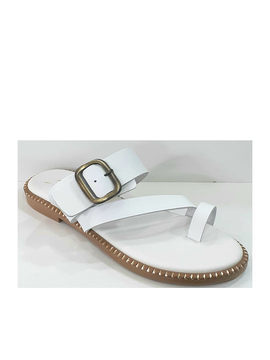 Zizel Leather Women's Flat Sandals in White Color