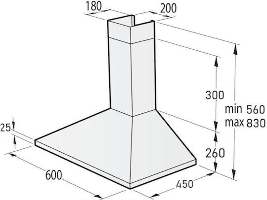 Delux Retro Vent Hood Abzugshaube Schornstein 60cm Schwarz