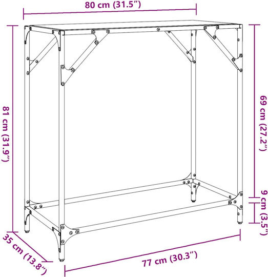 Console Table Metal with Glass Surface Black L80xW35xH81cm