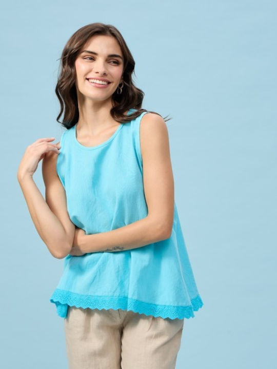 Damen Bluse Ärmellos Blue