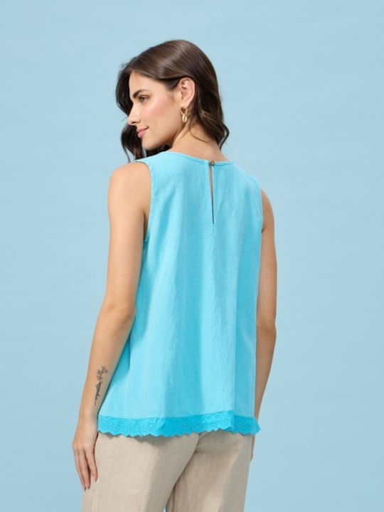 Damen Bluse Ärmellos Blue