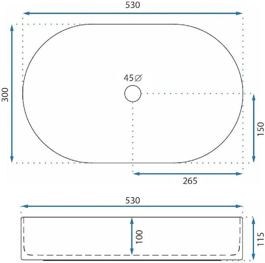 Rea Επικαθήμενος Νιπτήρας Κεραμικός 53x30x11.5cm Λευκός