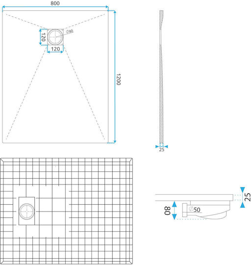 Rea Ορθογώνια Ντουζιέρα Τεχνητής Πέτρας 80x120cm Μαύρη