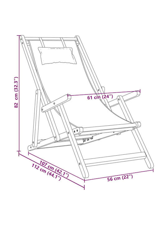 Σεζλόνγκ Ξύλινη με Μπράτσα & Καφέ Ύφασμα 2τμχ 61x112x95cm