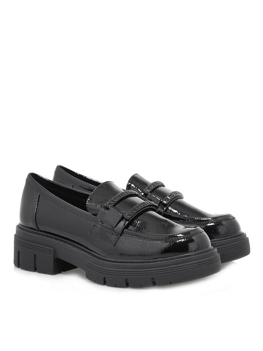 Marco Tozzi Patent Leather Women's Loafers in Black Color