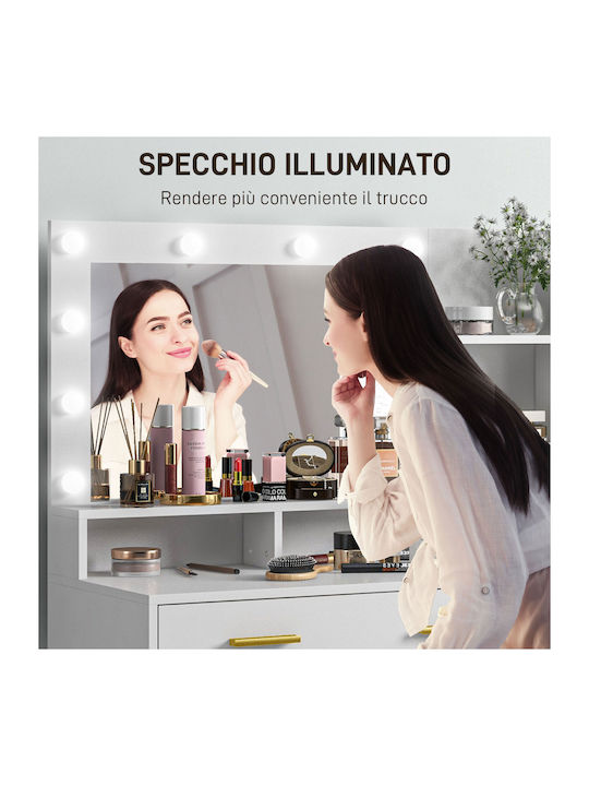 Wooden Makeup Dressing Table White with Mirror 100x40x138cm
