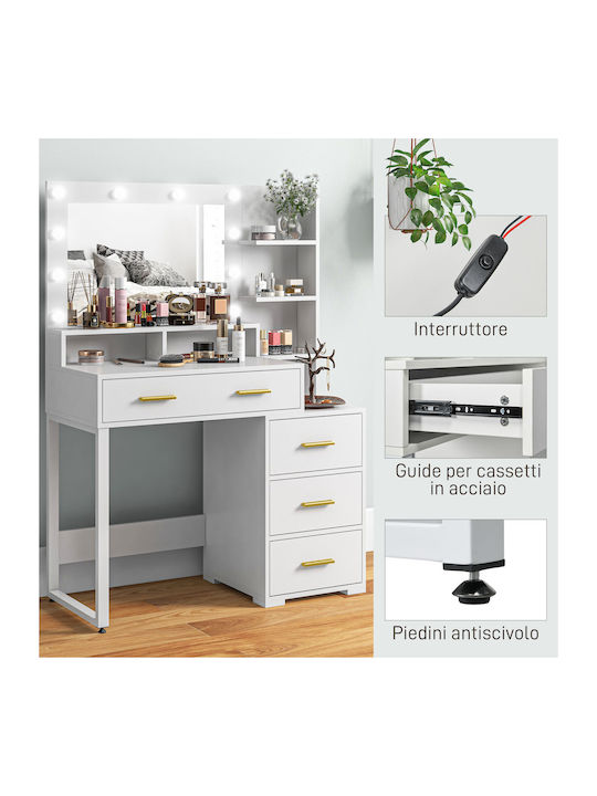 Wooden Makeup Dressing Table White with Mirror 100x40x138cm