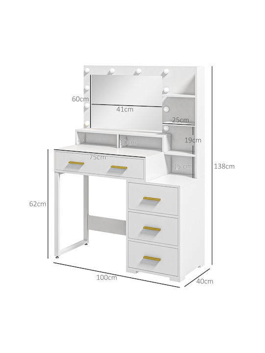 Wooden Makeup Dressing Table White with Mirror 100x40x138cm