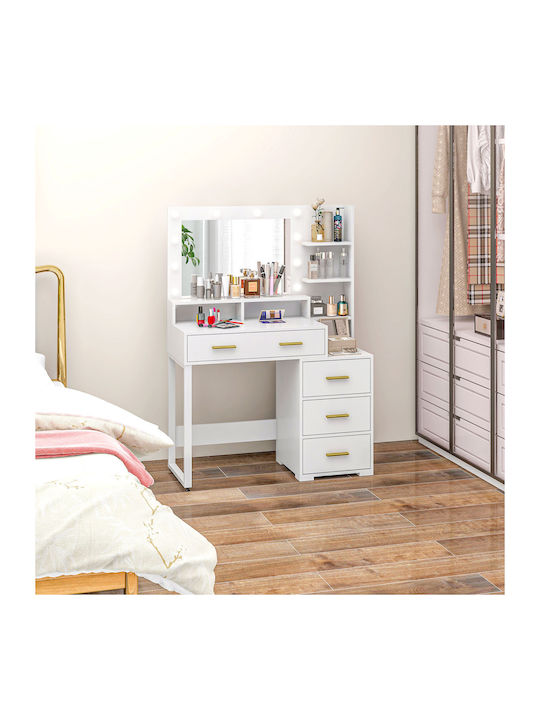 Wooden Makeup Dressing Table White with Mirror 100x40x138cm