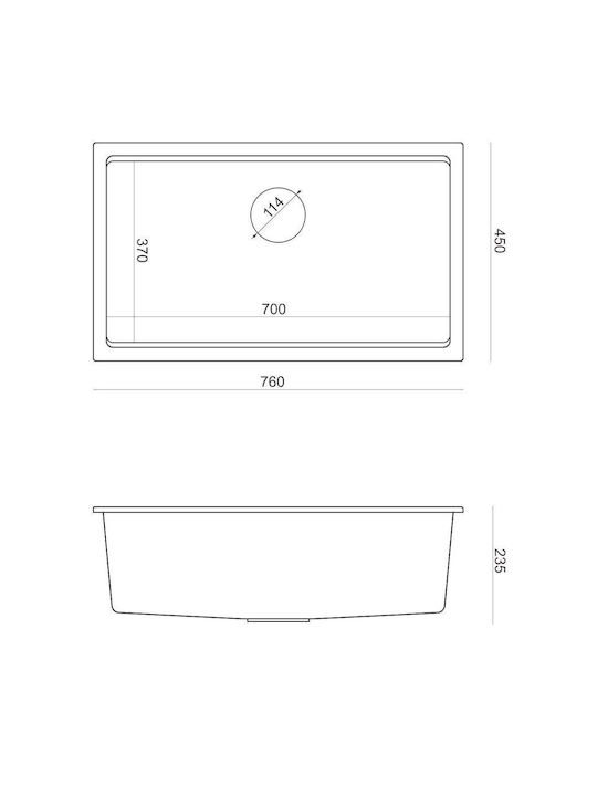 Quadron Drop-In Sink Synthetic Granite W76xD44cm White