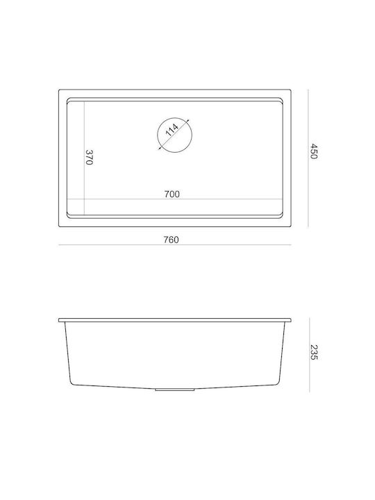 Quadron Drop-In Sink Synthetic Granite W76xD44cm Gray