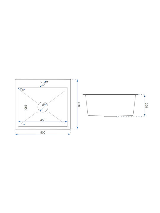 Quadron Drop-In Sink Inox WxD Black