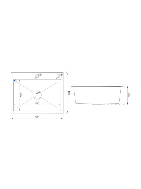 Quadron Drop-In Sink Inox W58xD45cm Black