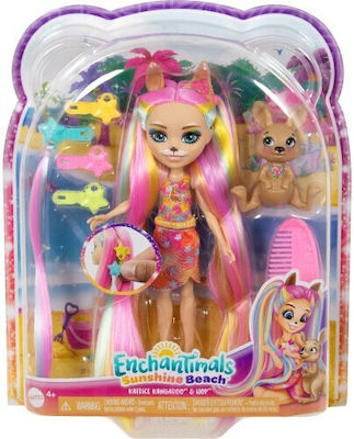 Mattel Enchantimals Păpușa Katrice Cangurul de la Plaja Însorită Htj70