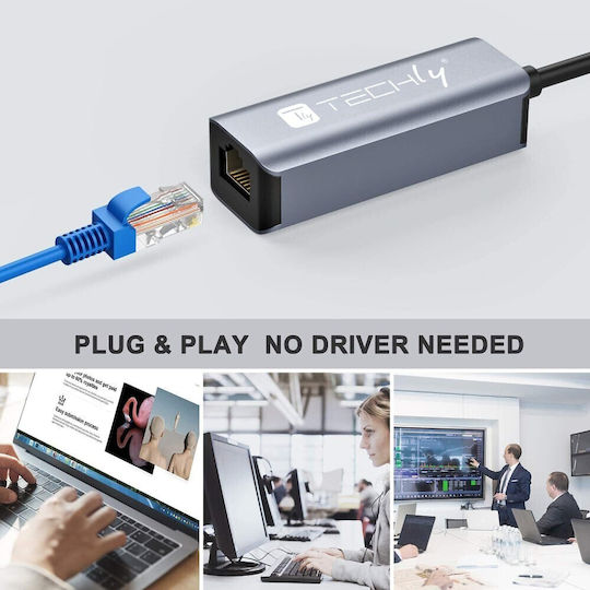 Techly Idata-usb-etgiga-ca Αντάπτορας Δικτύου USB-C με Ενσύρματη Σύνδεση Gigabit Ethernet