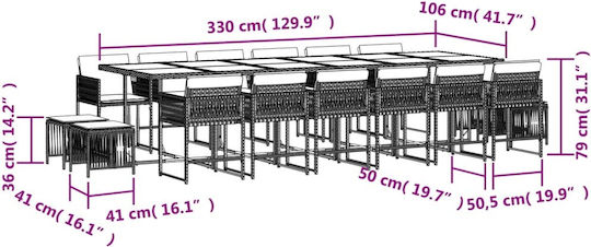 Set Sala De Mese Pentru Exterior 17 Piese Gri Cu Perne