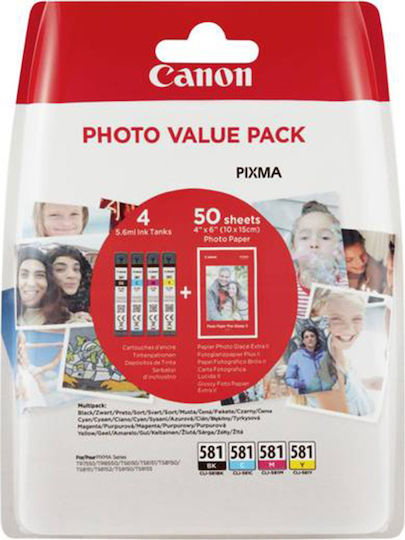 Canon CLI-581 Original Photo Value Pack with 4 InkJet Printer Inks Yellow / Cyan / Magenta / Black (2106C005)